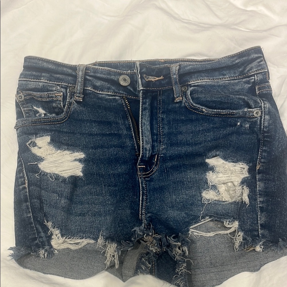 American Eagle Outfitters Blue Jean Shorts Distressed Cut-Off next level stretch